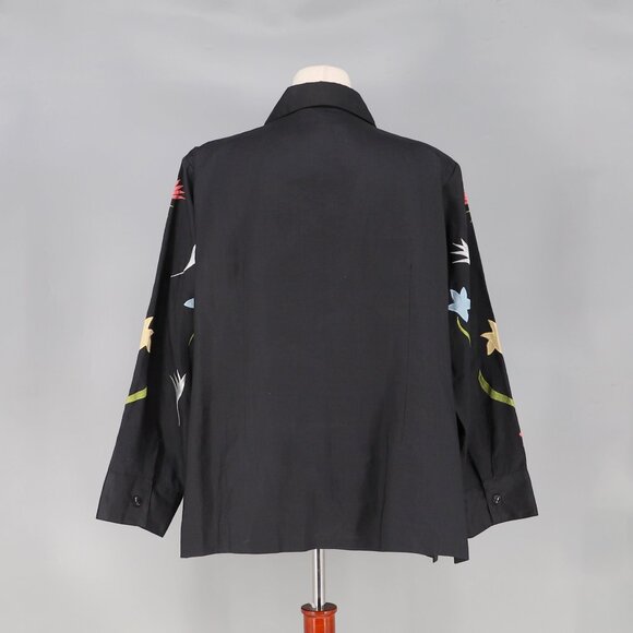 VINTAGE LA REA COLLECTION 100% Linen Botanical Embroidery Shirt Black Size 2X - Picture 4 of 6